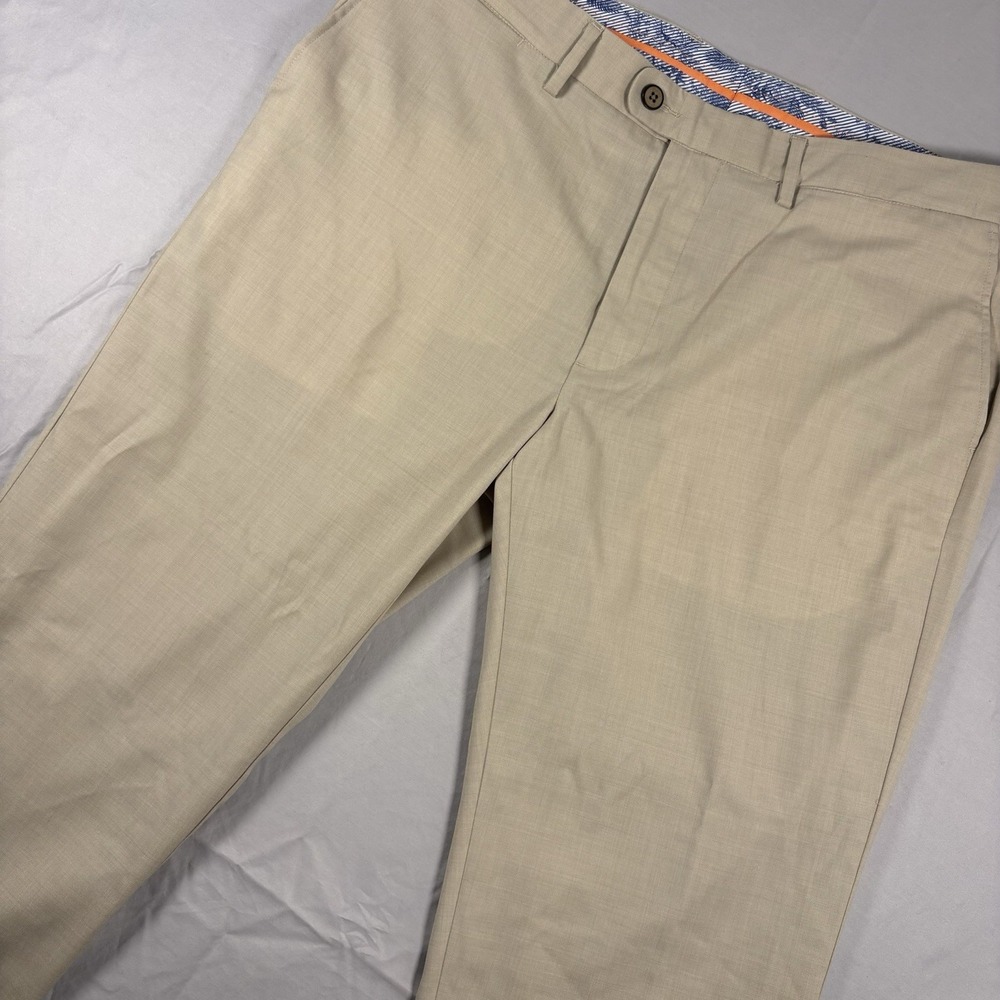 Tommy Bahama Mens 38x34 100% Wool Dress Pants Tan Khaki Flat Front Straight Leg - Picture 2 of 12
